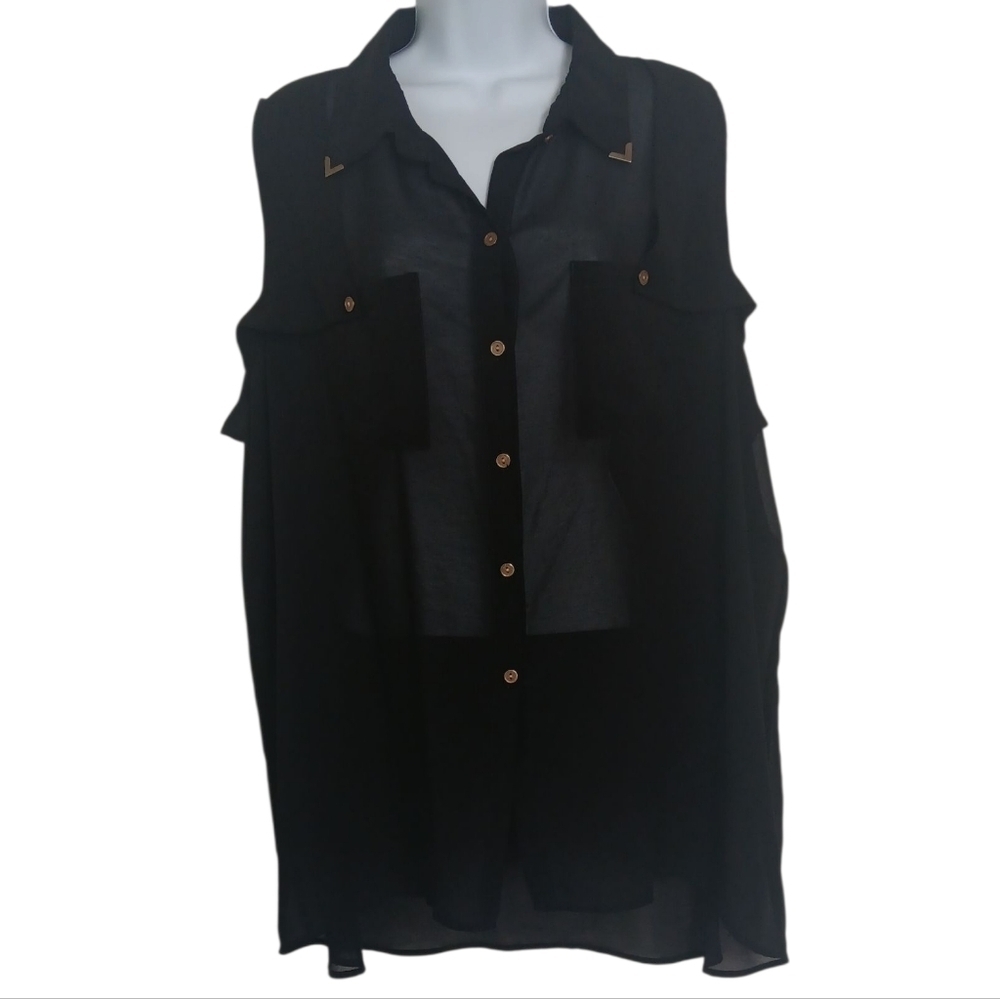 Heart Soul Black Sheer Embellished Sleeveless Blouse Size 3X